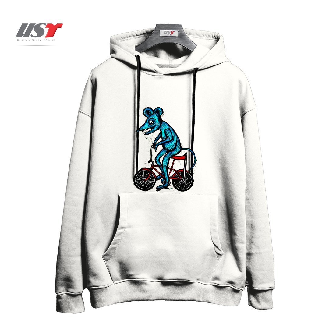 طرح BIKE RAT هودی اورسایزرنگ سفید