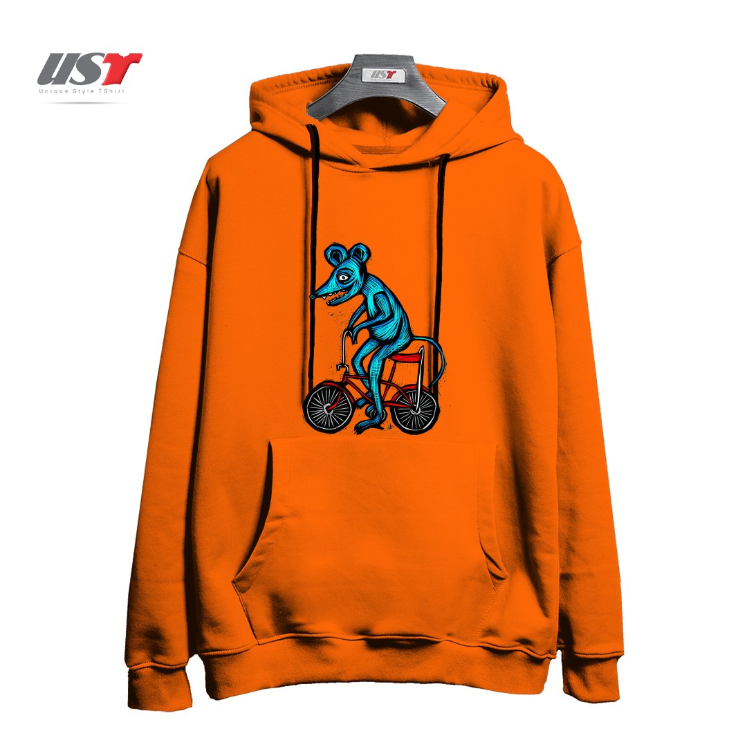 طرح BIKE RAT هودی اورسایزرنگ نارنجی