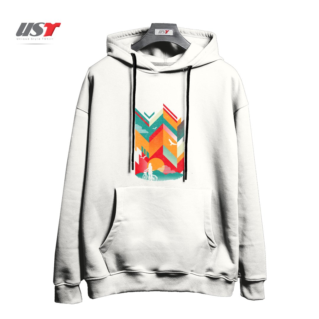 طرح BIKE RIDE هودی اورسایزرنگ سفید