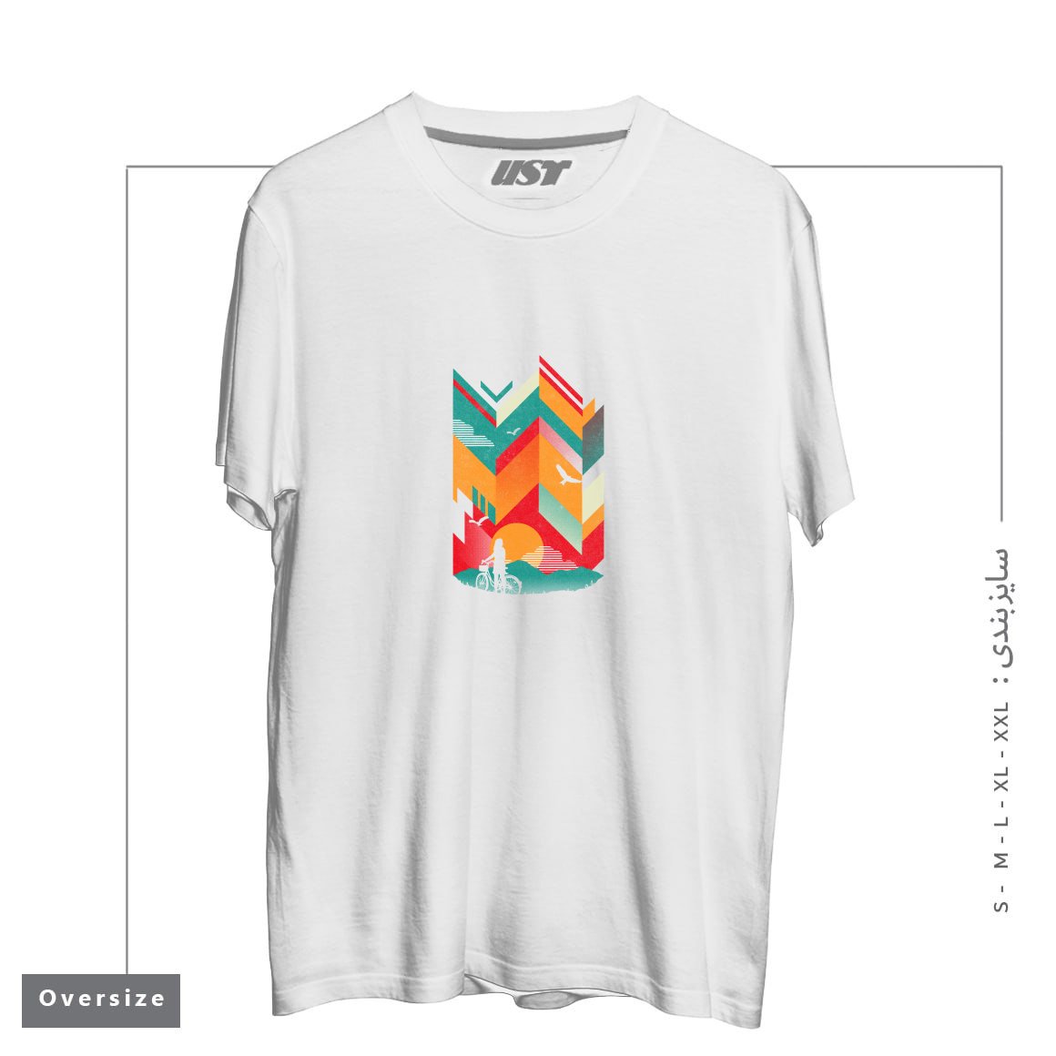 طرح BIKE RIDE تیشرت اورسایزرنگ سفید