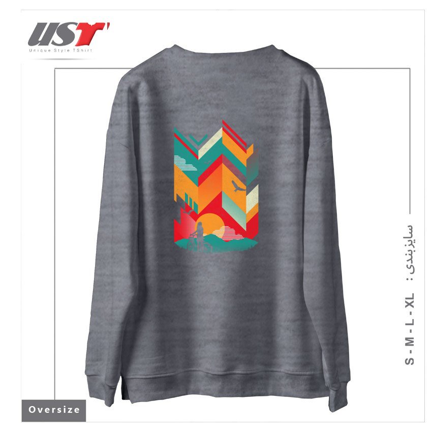 طرح BIKE RIDE سوییشرت اورسایزرنگ طوسی ملانژ