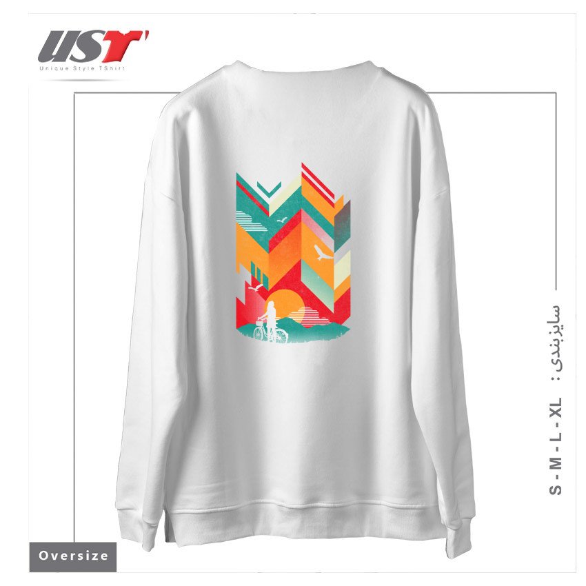 طرح BIKE RIDE سوییشرت اورسایزرنگ سفید