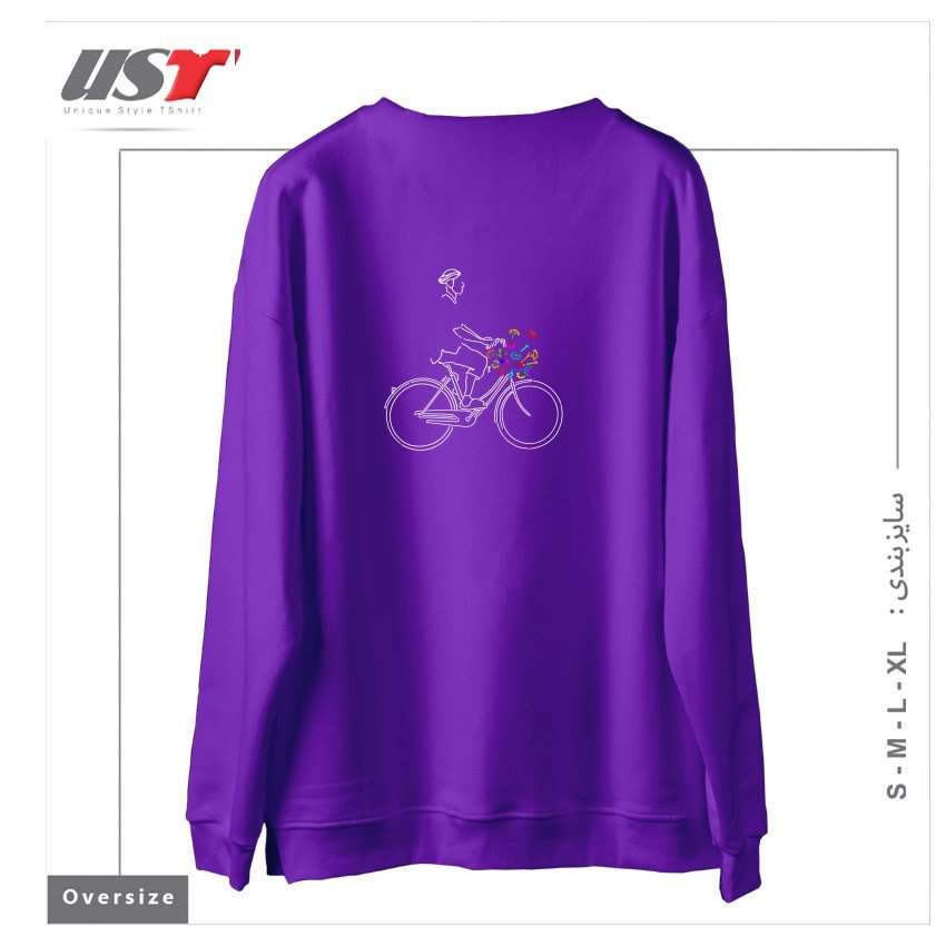 طرح BIKE WITH FLOWERS سوییشرت اورسایزرنگ بنفش
