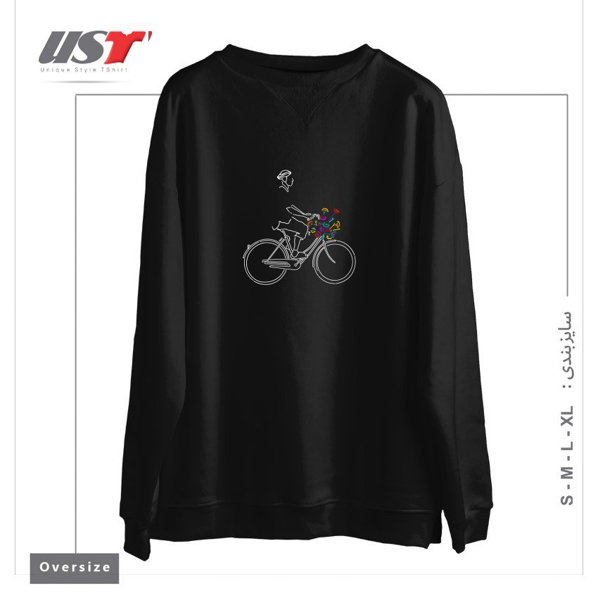 طرح BIKE WITH FLOWERS سوییشرت اورسایزرنگ مشکی