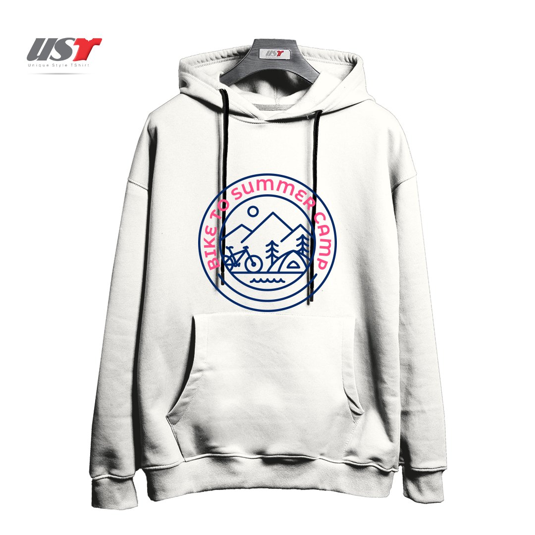 طرح BIKE TO SUMMER CAMP هودی اورسایزرنگ سفید