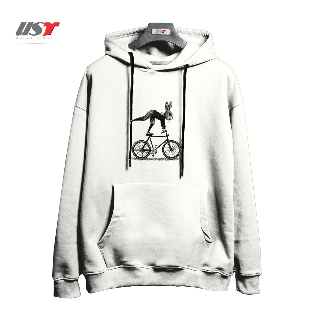 طرح BUNNY BIKE هودی اورسایزرنگ سفید