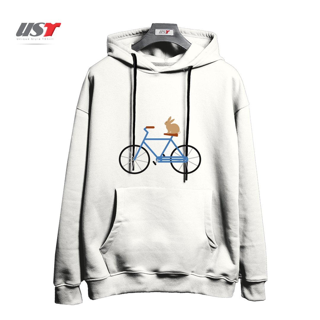 طرح BUNNY RIDING BIKE هودی اورسایزرنگ سفید