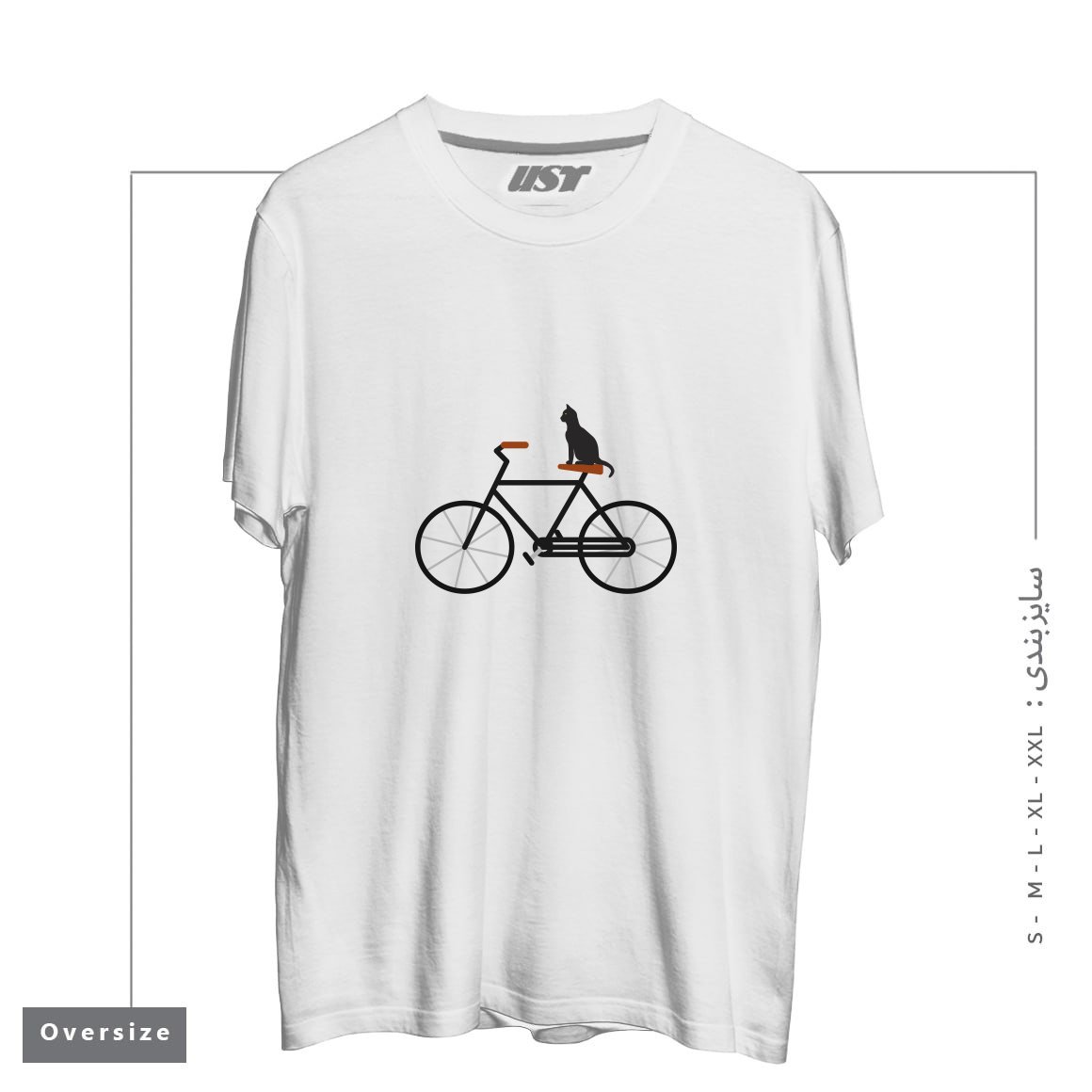 طرح CAT RIDING BIKE تیشرت اورسایزرنگ سفید