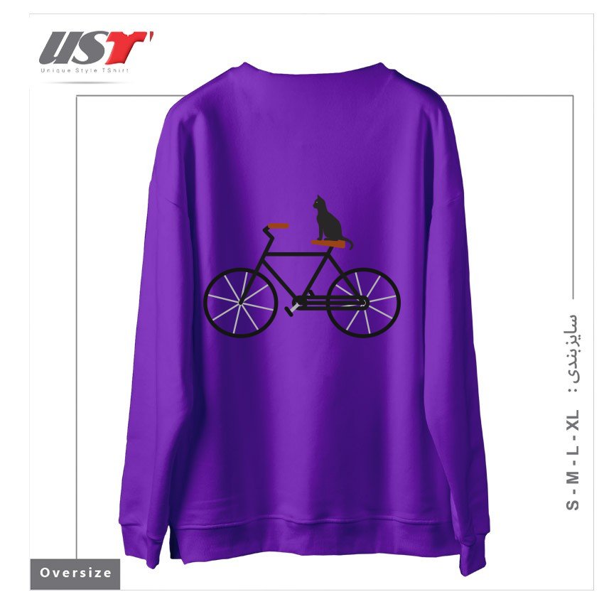 طرح CAT RIDING BIKE سوییشرت اورسایزرنگ بنفش