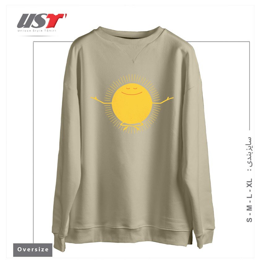 طرح SUN WORSHIPPER سوییشرت اورسایزرنگ نخودی