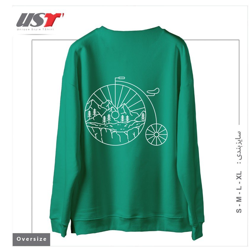 طرح CLASSIC BIKE ADVENTURE سوییشرت اورسایزرنگ سبز سدری