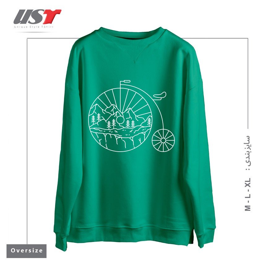 طرح CLASSIC BIKE ADVENTURE سوییشرت اورسایزرنگ سبز سدری