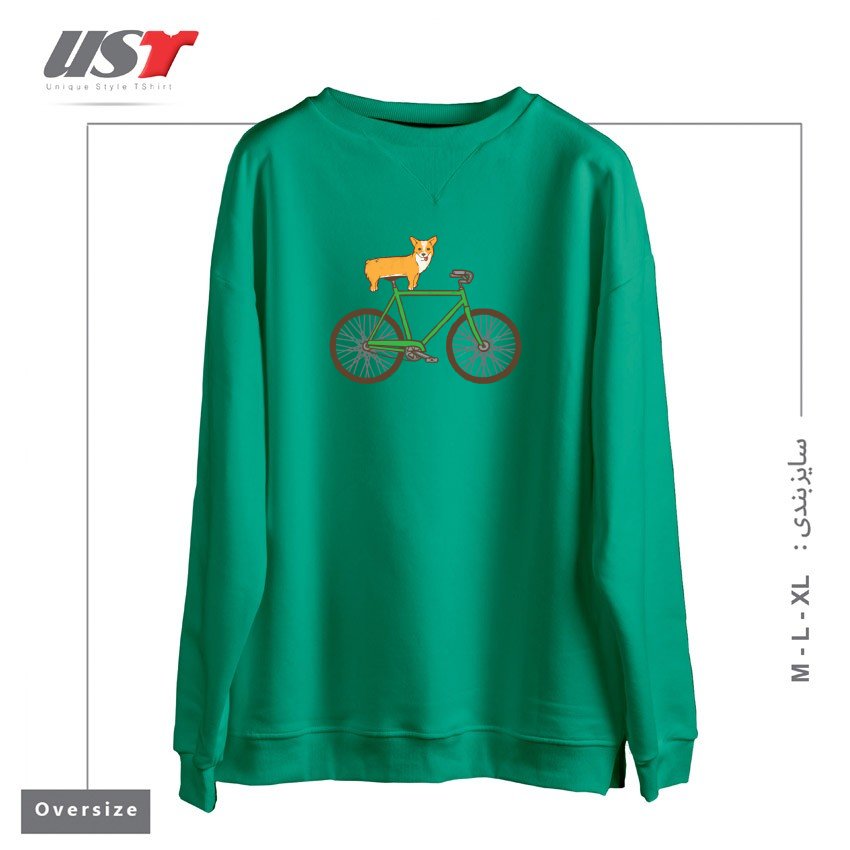 طرح CORGI ON A BIKE سوییشرت اورسایزرنگ سبز سدری