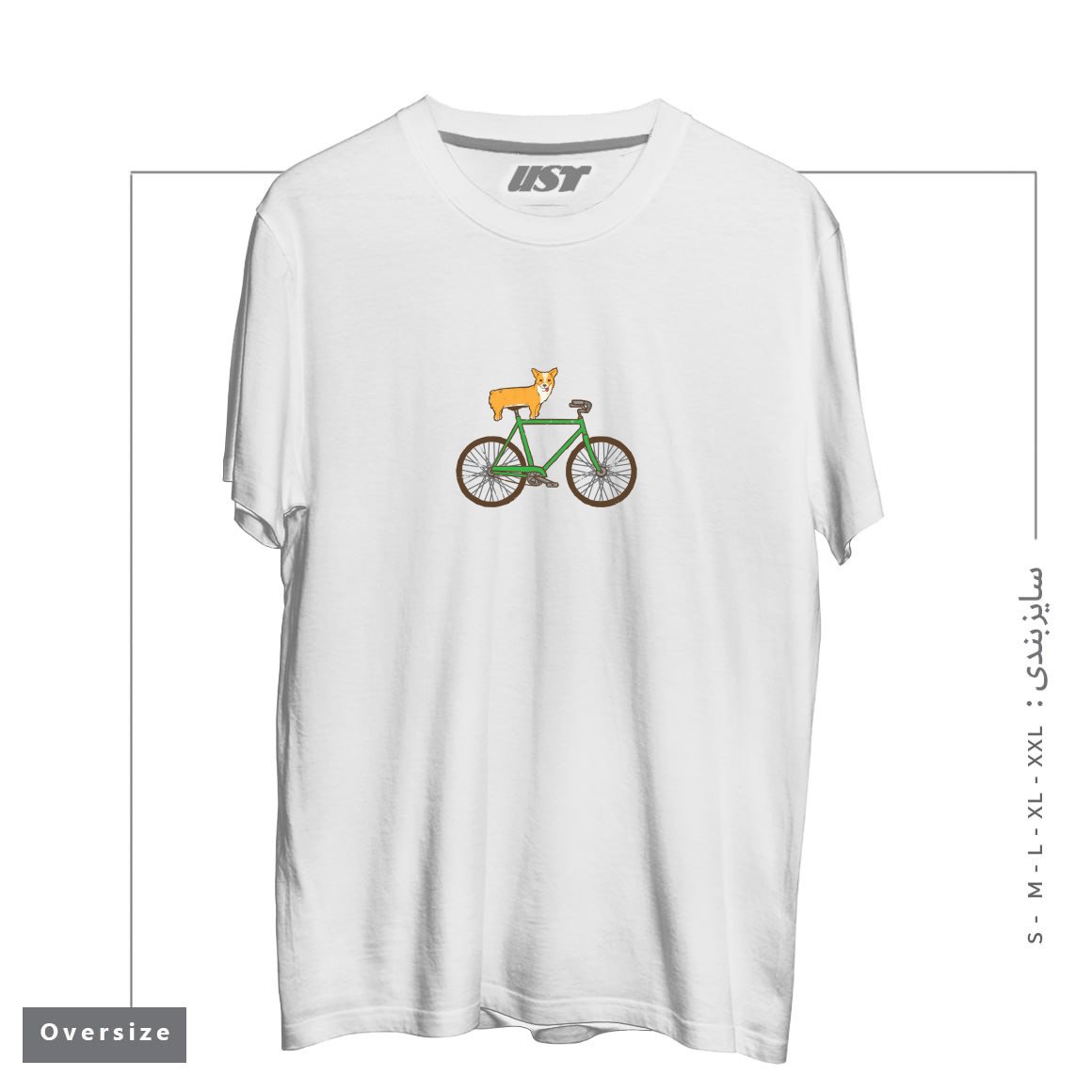 تیشرت اورسایز طرح CORGI ON A BIKE