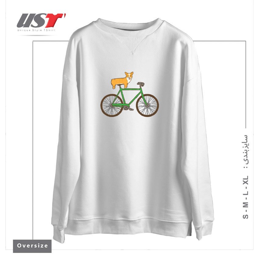 سوییشرت اورسایز طرح CORGI ON A BIKE