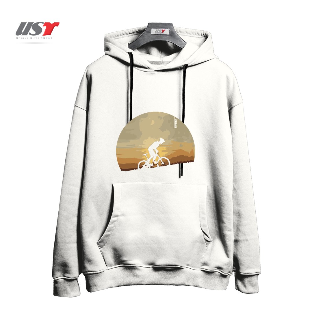 طرح FREEDOM BIKE هودی اورسایزرنگ سفید