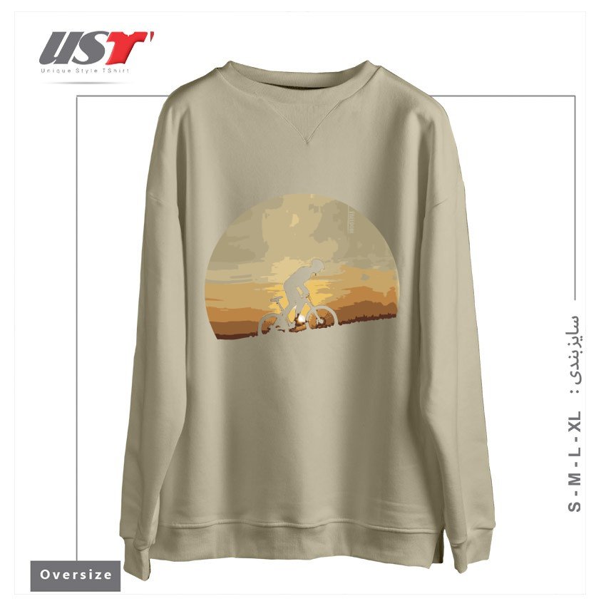 طرح FREEDOM BIKE سوییشرت اورسایزرنگ نخودی