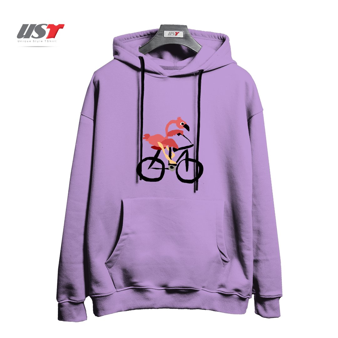 هودی اورسایز طرح FUNNY PINK FLAMINGO RIDING BICYCLE