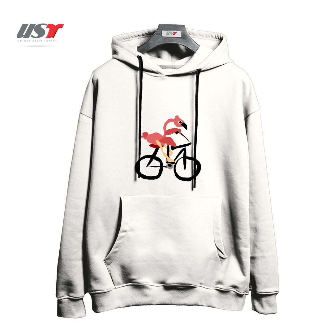 هودی اورسایز طرح FUNNY PINK FLAMINGO RIDING BICYCLE