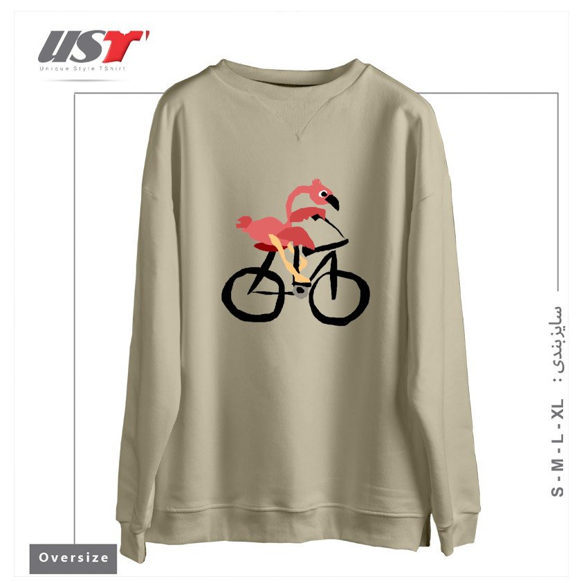 سوییشرت اورسایز طرح FUNNY PINK FLAMINGO RIDING BICYCLE