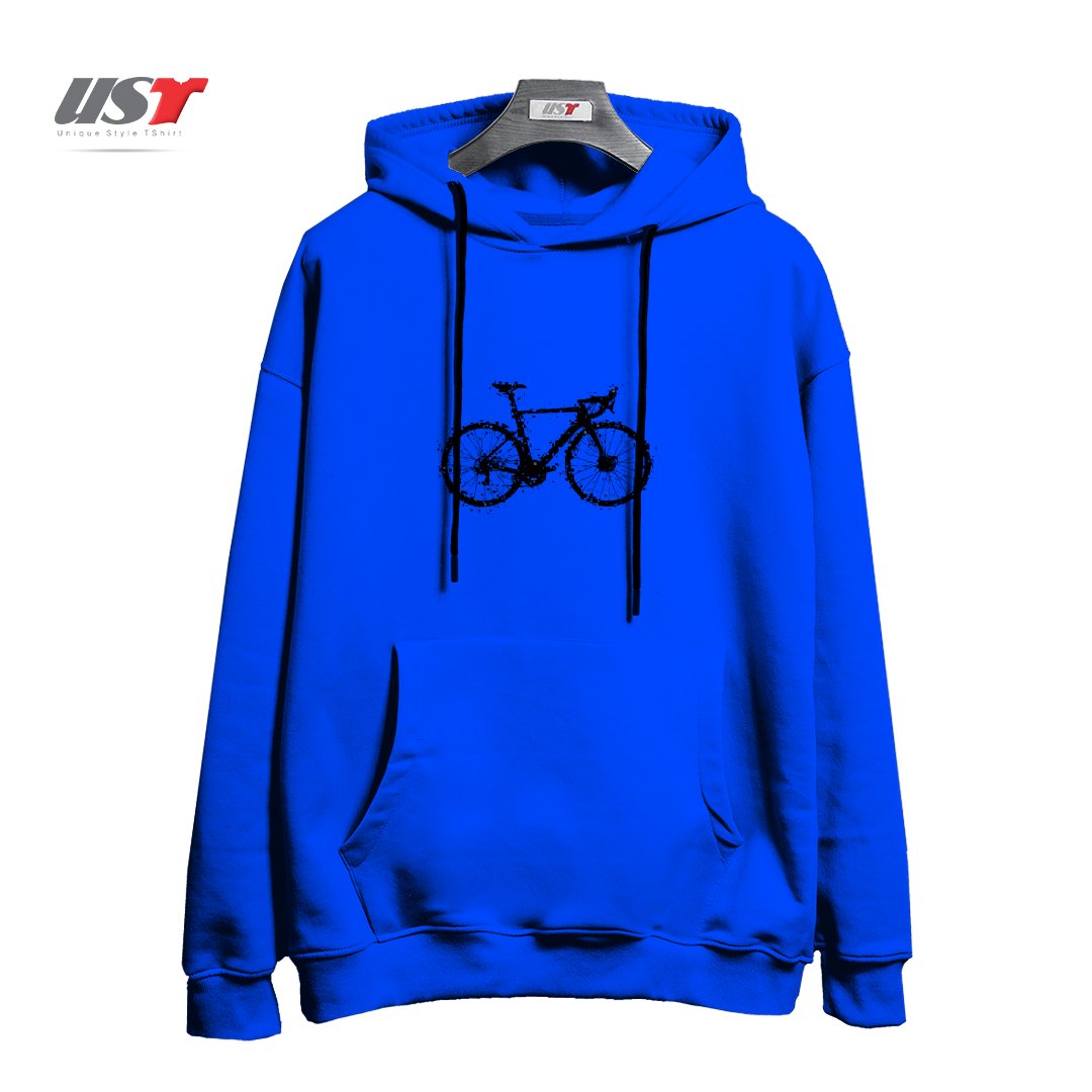 طرح GLITCHY BIKE هودی اورسایزرنگ آبی شالی