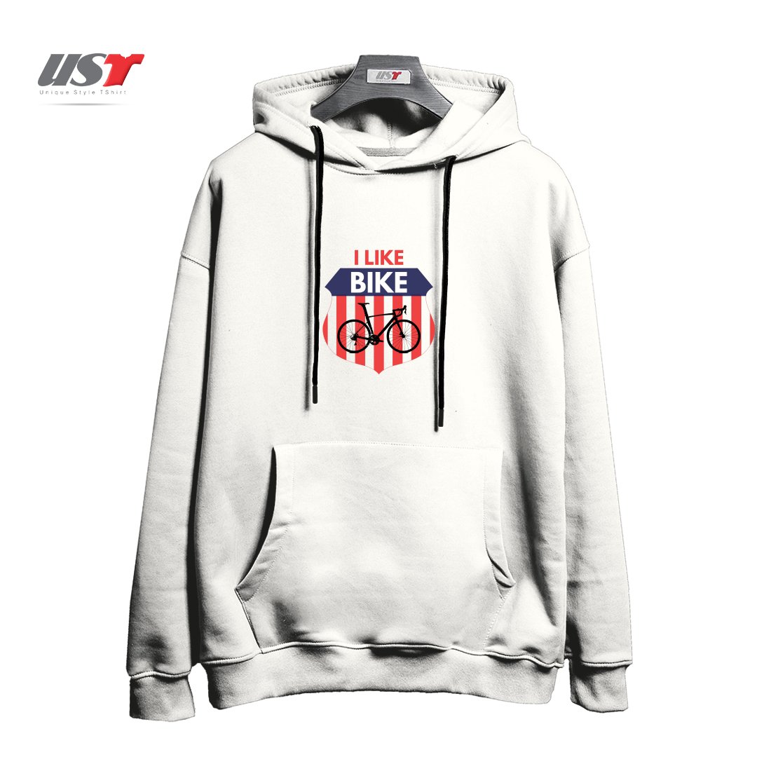 طرح I LIKE BIKE هودی اورسایزرنگ سفید