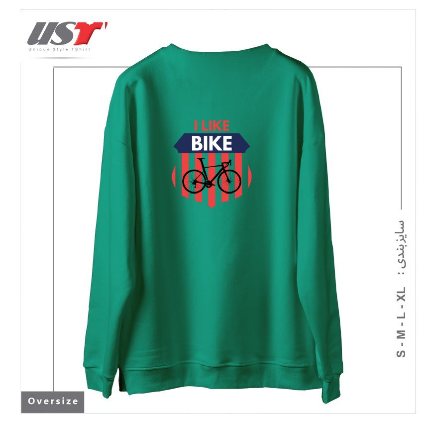 طرح I LIKE BIKE سوییشرت اورسایزرنگ سبز سدری