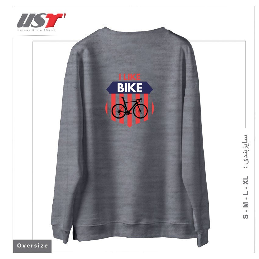 طرح I LIKE BIKE سوییشرت اورسایزرنگ طوسی ملانژ