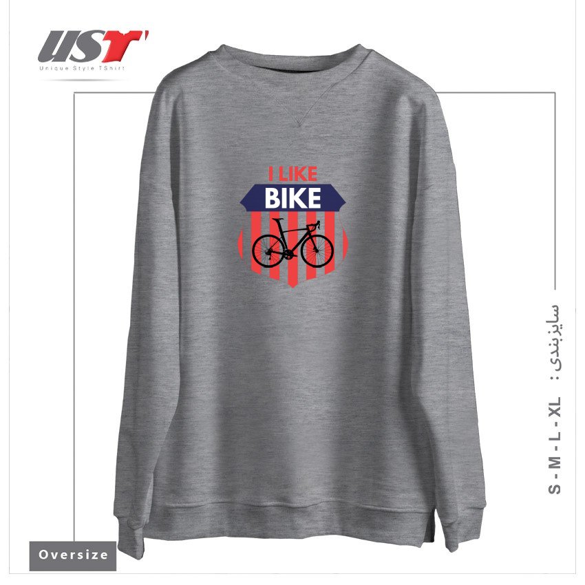طرح I LIKE BIKE سوییشرت اورسایزرنگ طوسی ملانژ