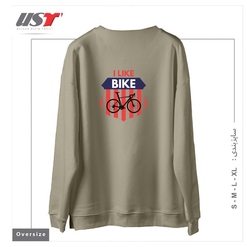 طرح I LIKE BIKE سوییشرت اورسایزرنگ نخودی