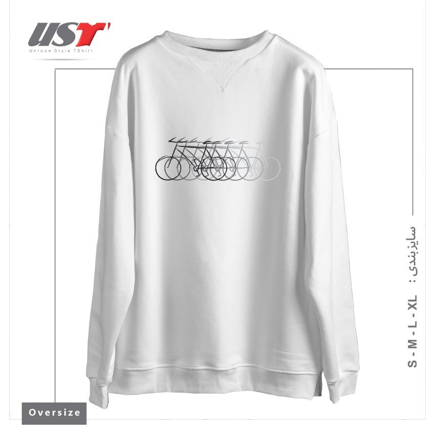 طرح JUST BIKE سوییشرت اورسایزرنگ سفید