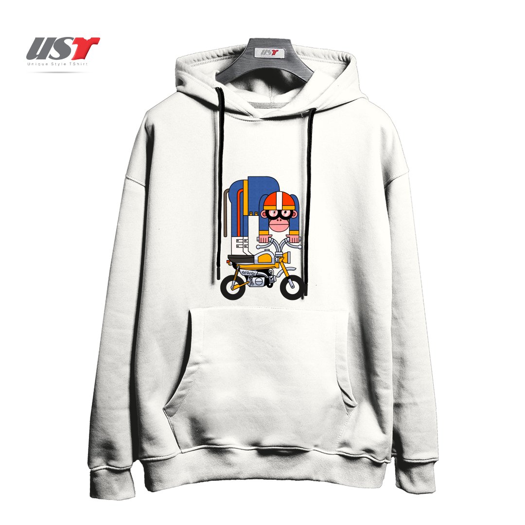 طرح MONKEY BIKE هودی اورسایزرنگ سفید