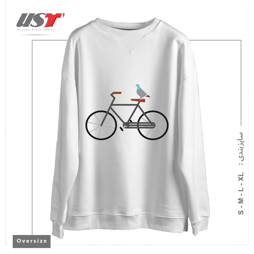 طرح PIGEON RIDING BIKE سوییشرت اورسایزرنگ سفید