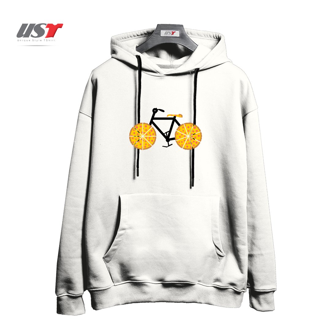 طرح PIZZA BIKE هودی اورسایزرنگ سفید