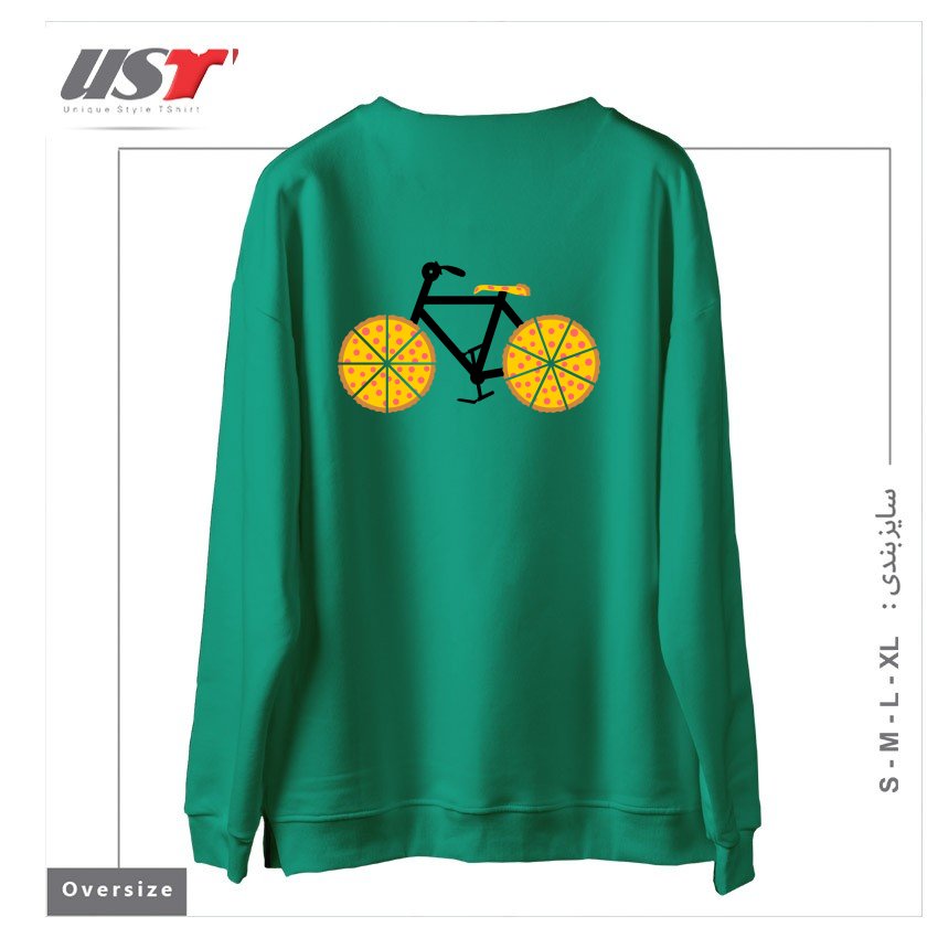 طرح PIZZA BIKE سوییشرت اورسایزرنگ سبز سدری