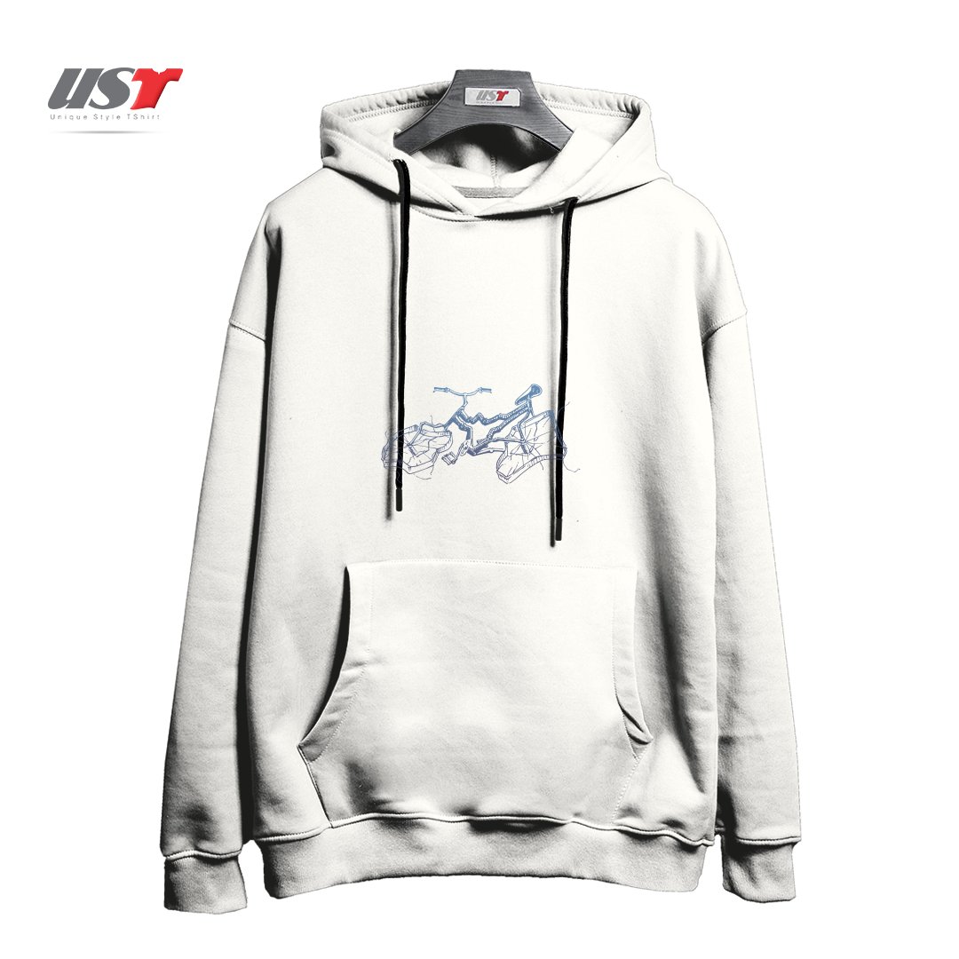 طرح CRASHED BIKE هودی اورسایزرنگ سفید