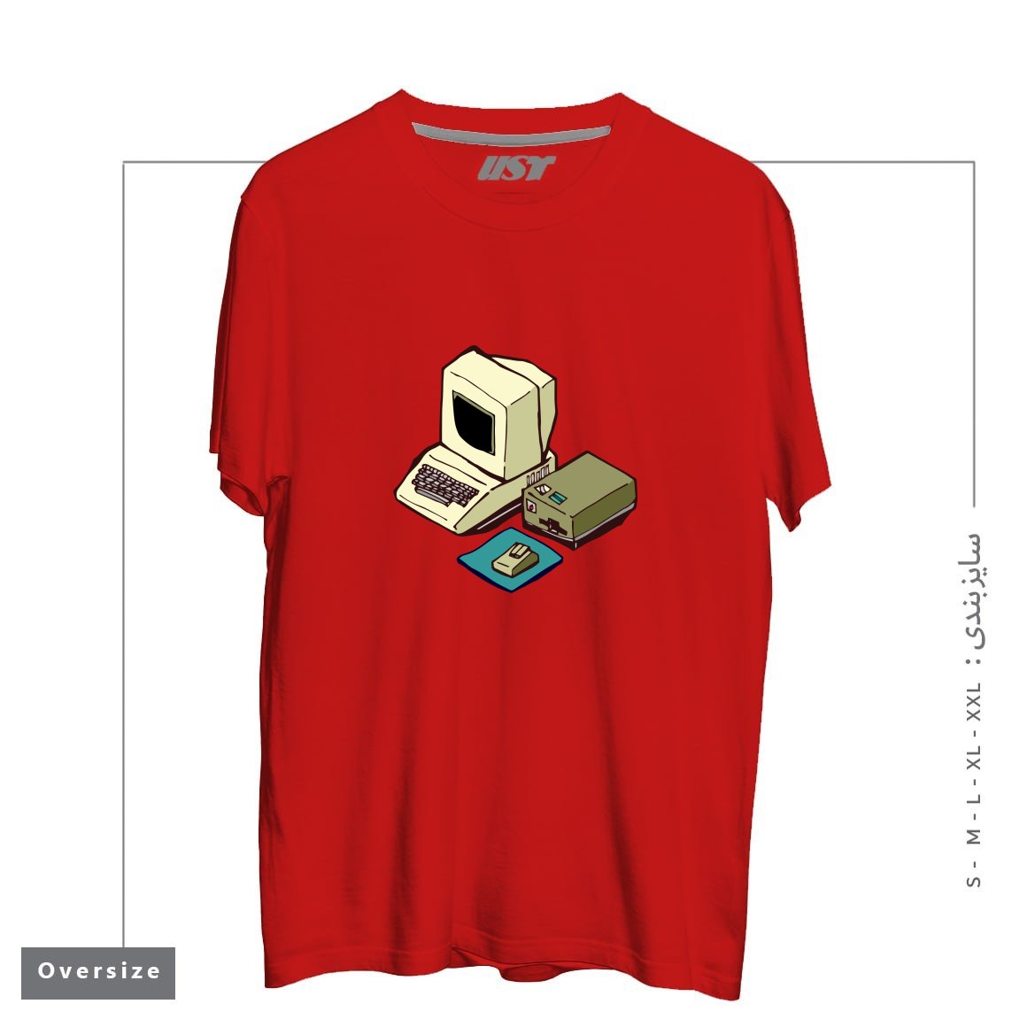 طرح 1980'S COMPUTER تیشرت اورسایزرنگ قرمز