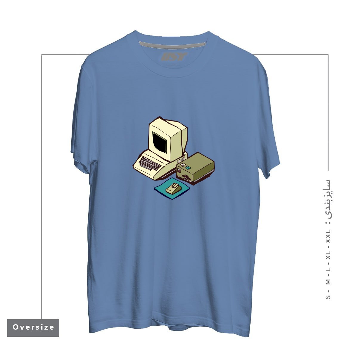طرح 1980'S COMPUTER تیشرت اورسایزرنگ آبی نفتی