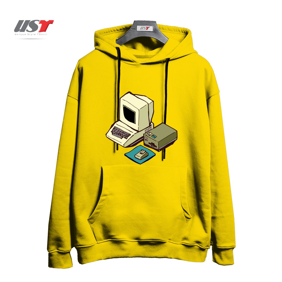 طرح 1980'S COMPUTER هودی اورسایزرنگ زرد