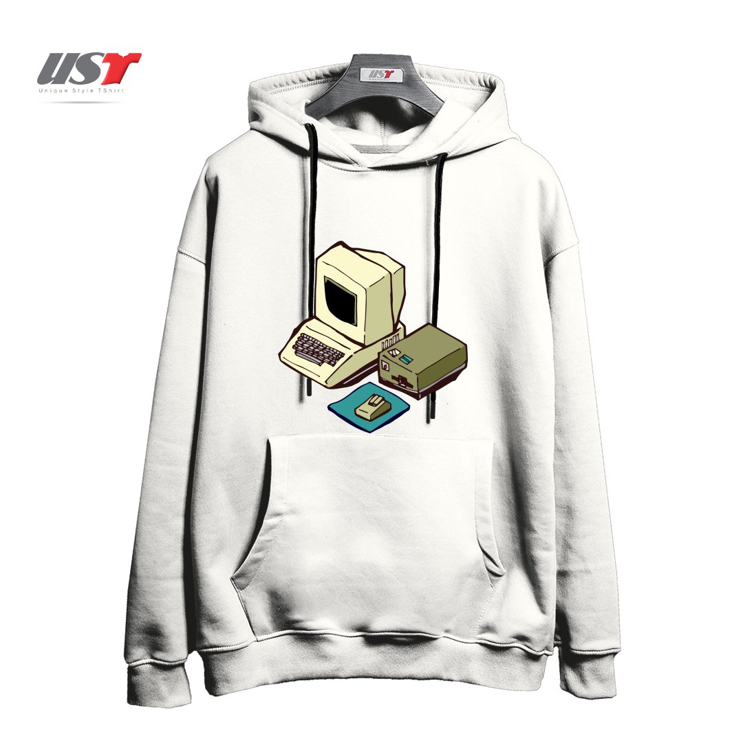 طرح 1980'S COMPUTER هودی اورسایزرنگ سفید