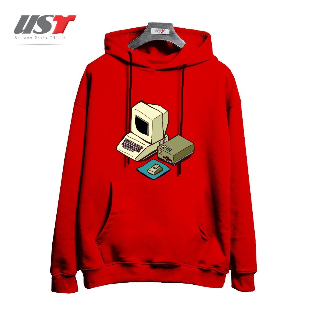 طرح 1980'S COMPUTER هودی اورسایزرنگ قرمز
