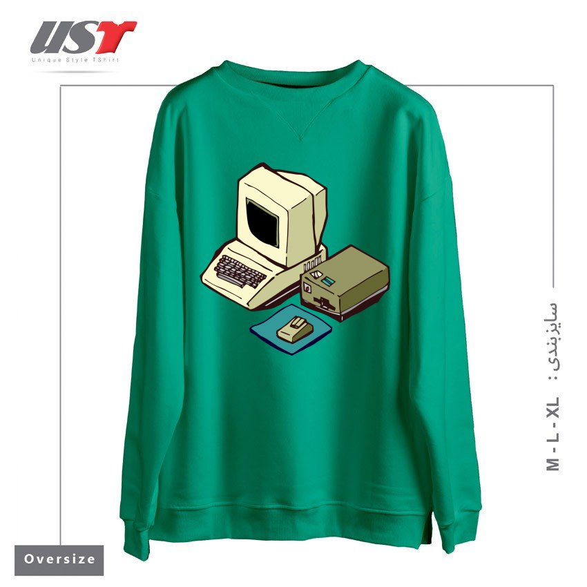 طرح 1980'S COMPUTER سوییشرت اورسایزرنگ سبز سدری