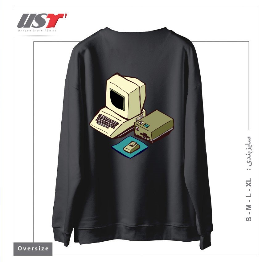 طرح 1980'S COMPUTER سوییشرت اورسایزرنگ دودی
