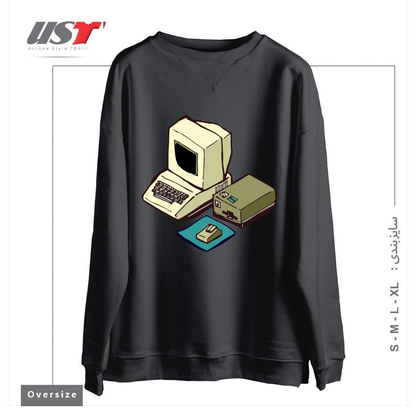 طرح 1980'S COMPUTER سوییشرت اورسایزرنگ دودی