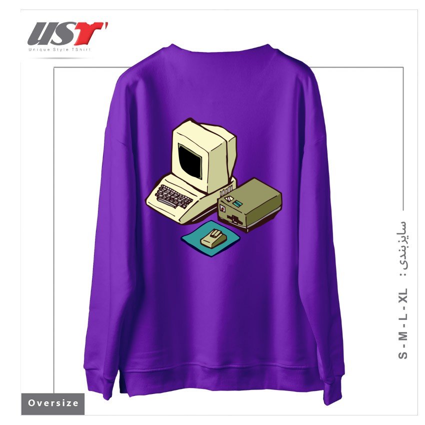 طرح 1980'S COMPUTER سوییشرت اورسایزرنگ بنفش