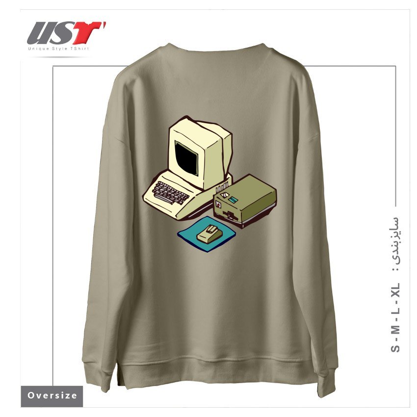 طرح 1980'S COMPUTER سوییشرت اورسایزرنگ نخودی