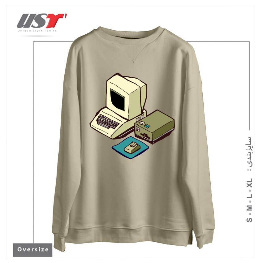 طرح 1980'S COMPUTER سوییشرت اورسایزرنگ نخودی