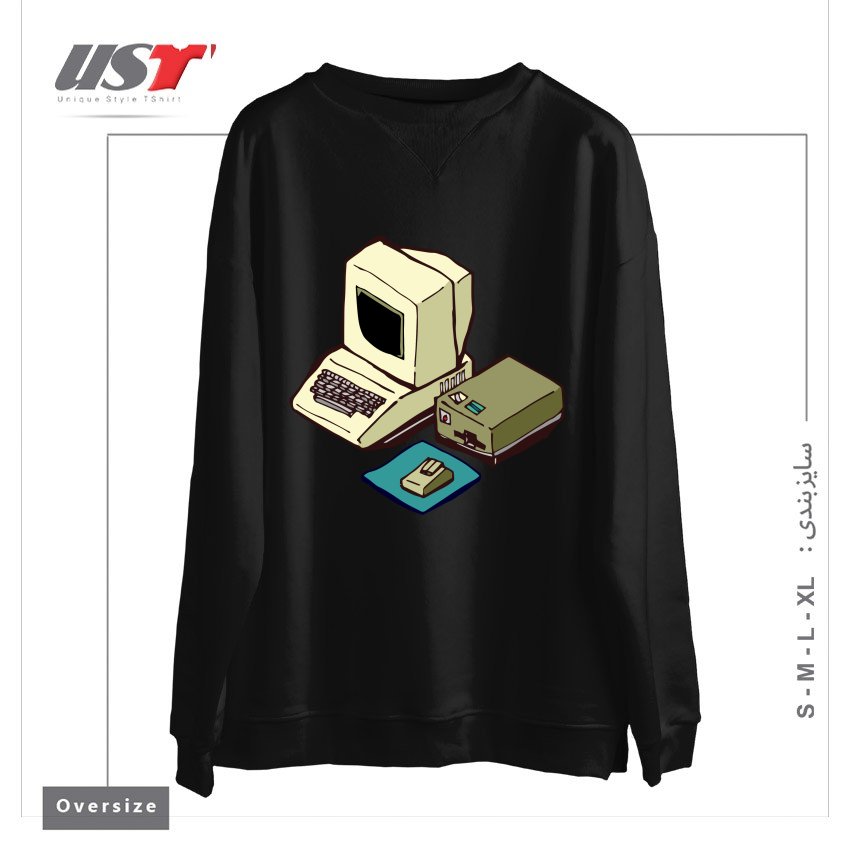 طرح 1980'S COMPUTER سوییشرت اورسایزرنگ مشکی