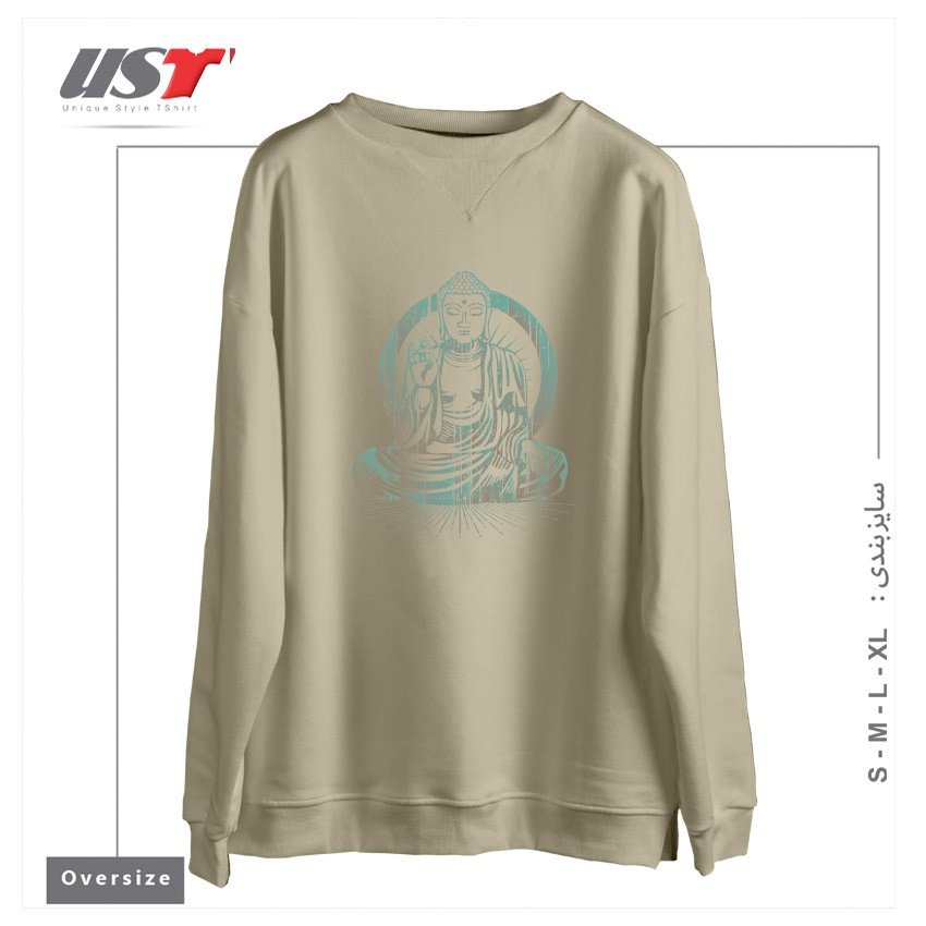طرح VINTAGE BUDDHA سوییشرت اورسایزرنگ نخودی