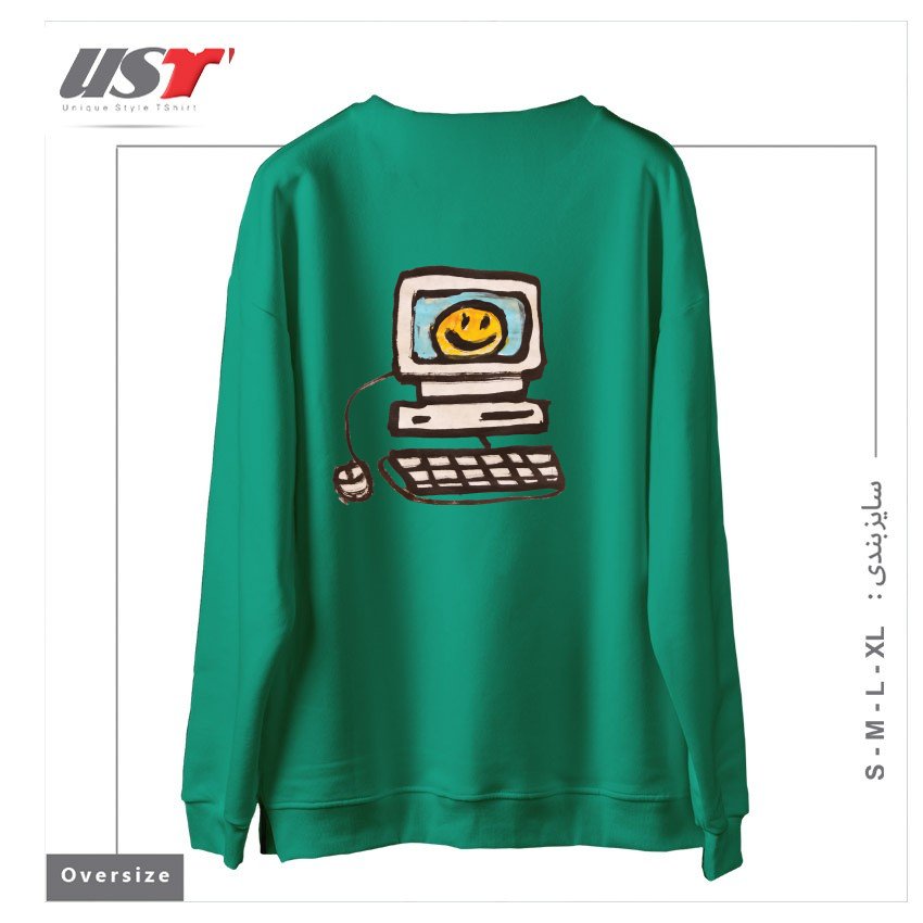 طرح COMPUTER LOVE سوییشرت اورسایزرنگ سبز سدری